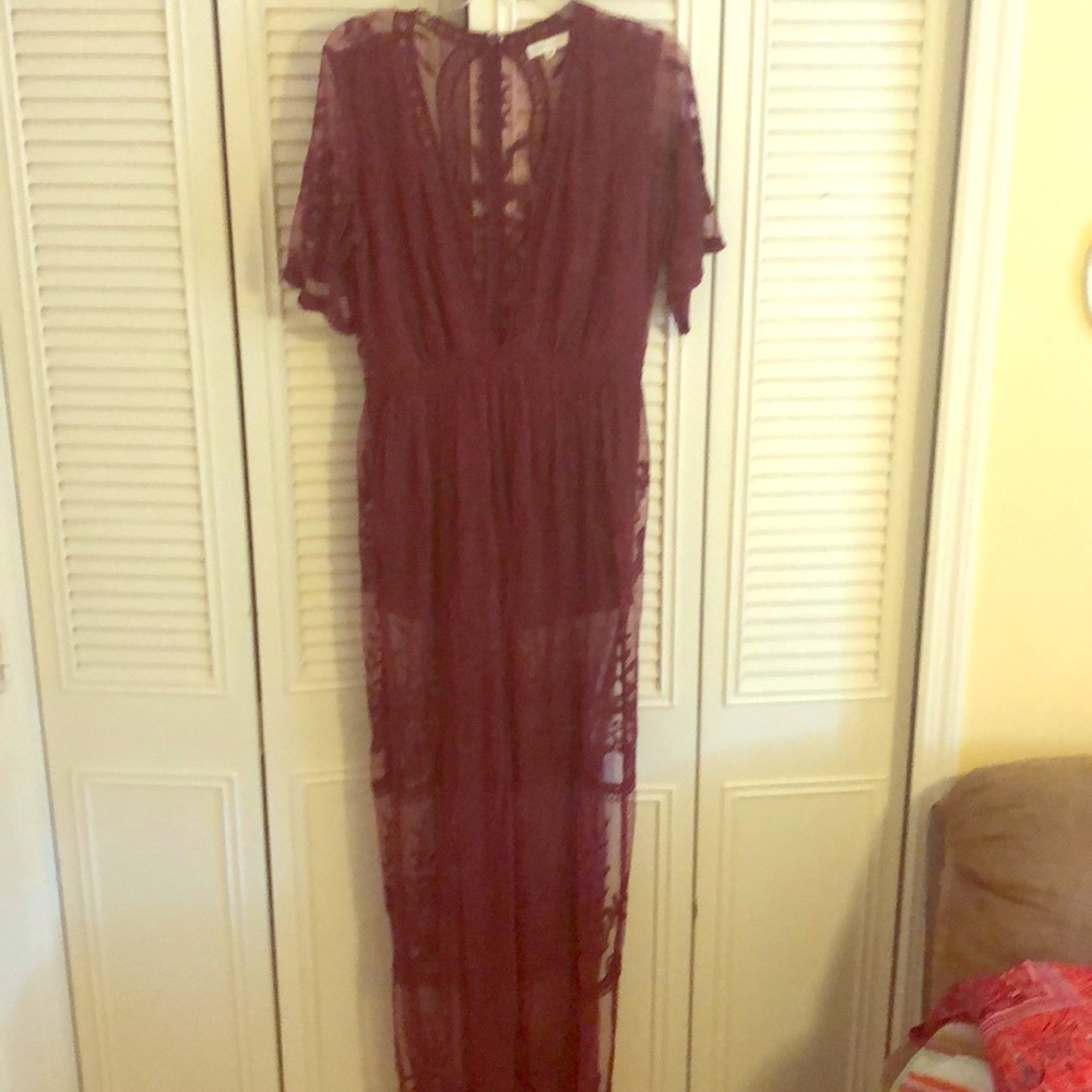 Maxi short romper with lace overlay